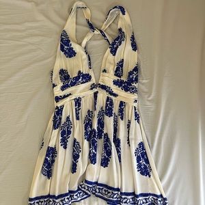 Blue and off white patterned mini dress